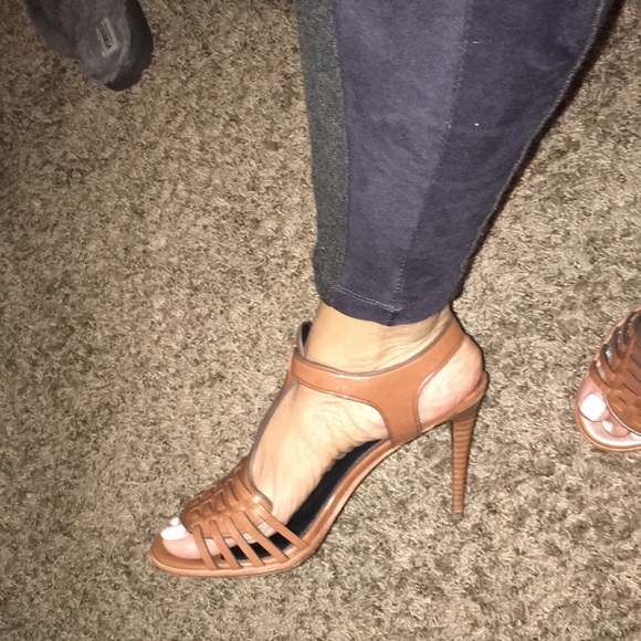 Coach Shoes - COACH REAL LEATHER COGNAC T STRAP PLATFORM PUMPS EUC SIZE 8.5